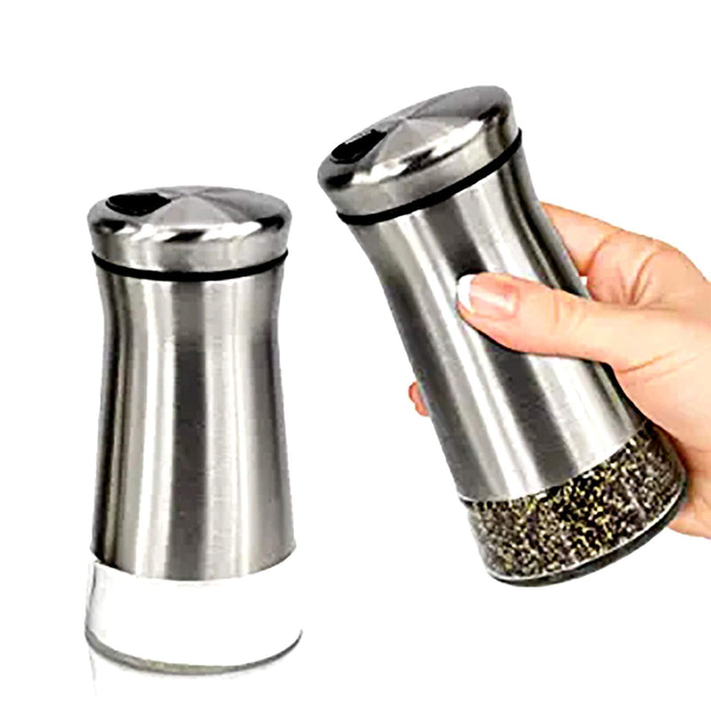 [Australia - AusPower] - VSILE 2 Packs Salt and Pepper Shaker Set, Adjustable Pour Holes Refillable Manual Glass Body Stainles Steel Funnel Mill Seasoning Shaker with Lids for Spices and Sea Salts Fresh Ground Pepper 