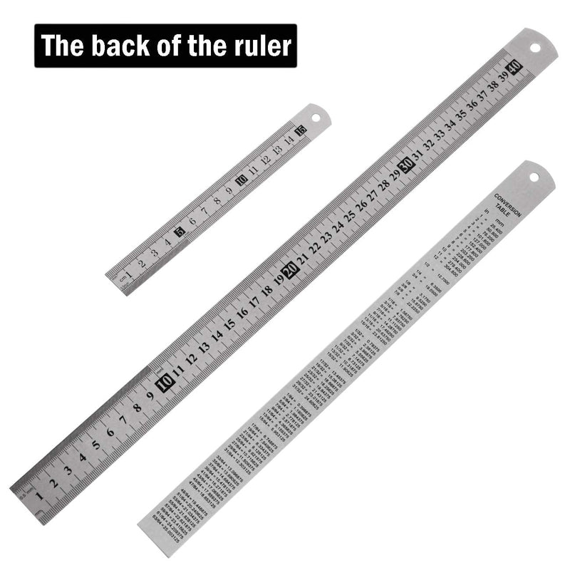 [Australia - AusPower] - 3 Pack Stainless Steel Ruler 16 inch 6 inch and 12 inch Metal Ruler Kit with Conversion Table Metric Straight Edge Linear Measurement Ruler 