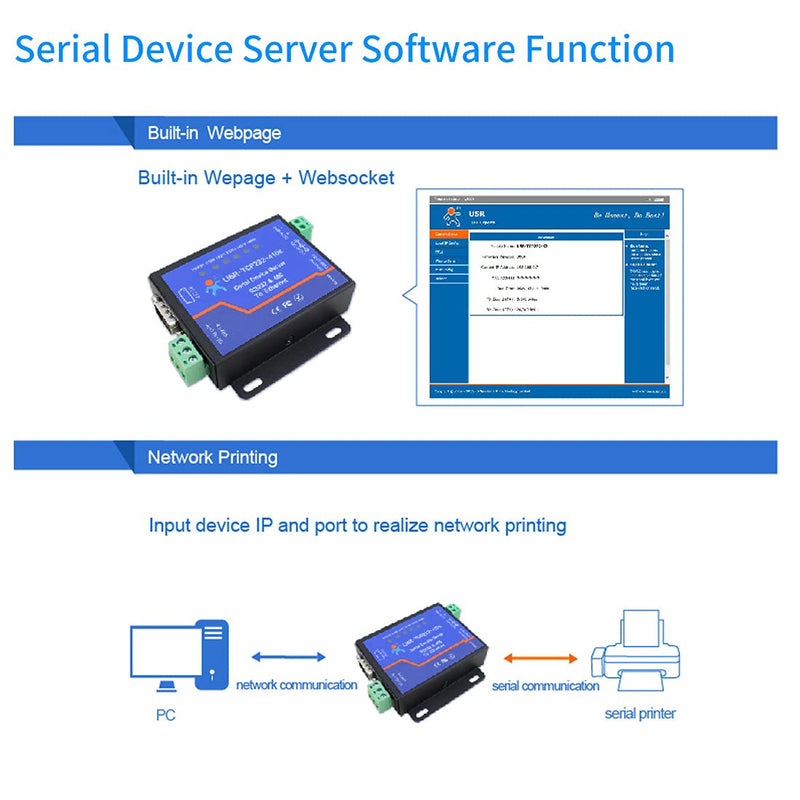 [Australia - AusPower] - PUSR Usr-Tcp232-410S Server RS232 / RS485 Serial to Ethernet Adapter TCP/IP Converter Supports DHCP / DNS 