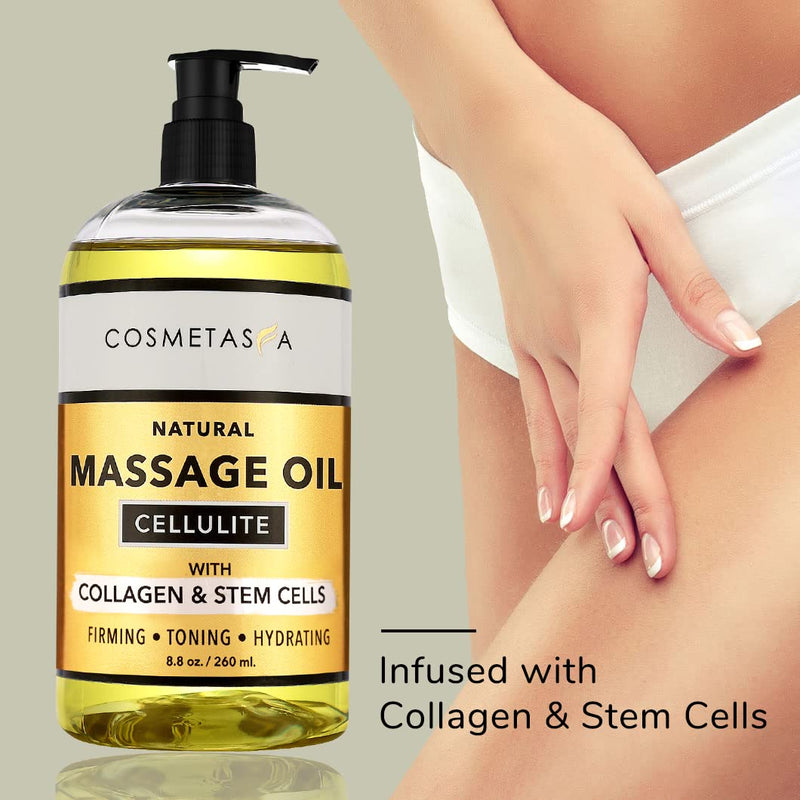 [Australia - AusPower] - Cellulite Massage Oil with Collagen & Stem Cells- 100% Natural Cellulite Treatment, Assists with Firming, Toning & Moisturizes Skin 8.8 by Cosmetasa 8.8 Fl Oz (Pack of 1) 