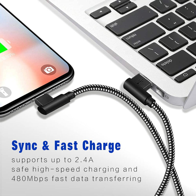 [Australia - AusPower] - iPhone Charger [MFi Certified] 3 Pack (3/6/10FT) Nylon Braided Lightning Cable Right Angle Fast Charging Cords Compatible with iPhone 13/12/11/ Xs/XS Max/XR/X/8/8 Plus/7/7 Plus iPad iPod AirPods BlackWhite 