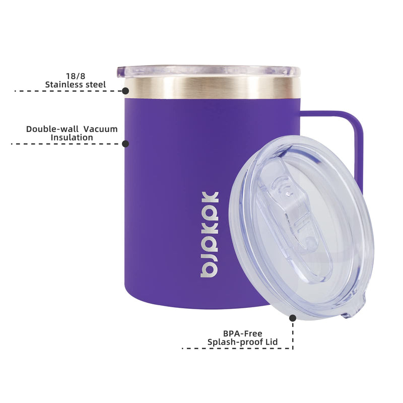 [Australia - AusPower] - BJPKPK 14oz Insulated Coffee Mug 2 Pack, Stainless Steel Camping Mug with Slider Lid, Travel Tumbler Cup, Coffee Thermos Outdoor Blue 