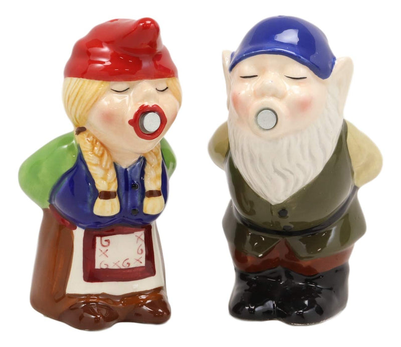 [Australia - AusPower] - Ebros Gift Adorable Kissing Mr And Mrs Gnome Couple Salt And Pepper Shakers Ceramic Figurine Set Collectible Magnetic Attractives Whimsical Gnomes Cottage Kitchen Table Centerpieces Accent 
