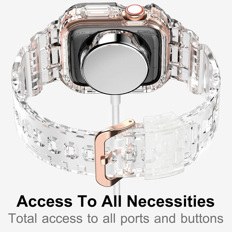 [Australia - AusPower] - amBand Compatible for Apple Watch Band 41mm 40mm 38mm with Bumper Case, Women Cute Girl One Piece Crystal Jelly Protective Case Rugged Bands iWatch SE Series 7 6 5 4 3 2 1, Rose Gold Adapter Clear 38mm/40mm/41mm 