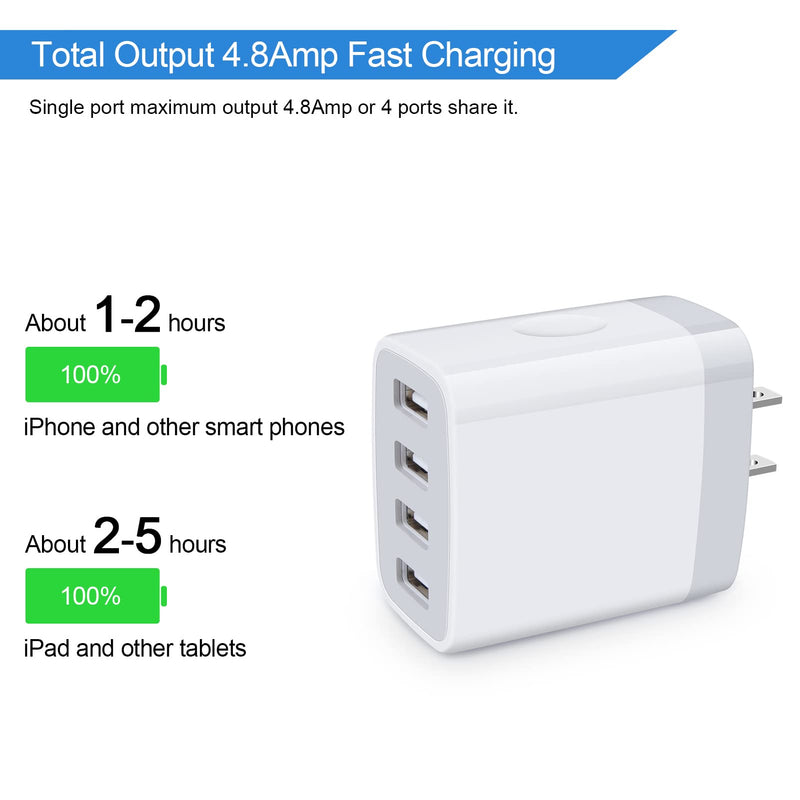 [Australia - AusPower] - Charger Base, 2PC 4Multi Ports USB Wall Charger Adapter Block Power Brick USB Plug Fast Charging Cube Box for iPhone 13 12 11 Mini Pro Max XS XR X 7 8 Plus, iPad, Samsung S21 S20 S10 Note 20 10 white 