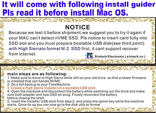 [Australia - AusPower] - Sintech NGFF M.2 nVME SSD Adapter Card for Upgrade MacBook Air(2013-2016 Year) and MacBook PRO(Late 2013-2015 Year) (Black) 