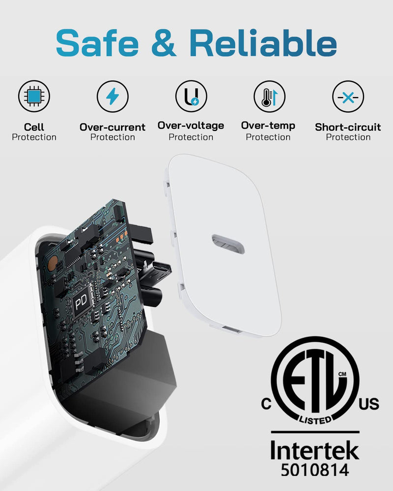 [Australia - AusPower] - iPhone Chargers Fast Charging [3 Pack], [Apple MFi-Certified] 20W USB-C Wall Charger Cube with 6Ft USB-C to Lightning Cable Compatible with iPhone 14/13/12/11/X/XR/8/7, iPad & More 