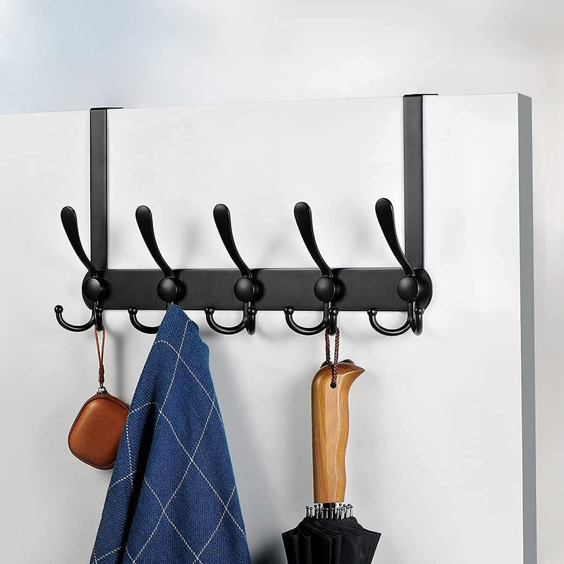 [Australia - AusPower] - Over The Door Hook, TEKI 5 Tri Hooks Stainless Steel Over The Door Hook Hanger, Heavy Duty Over Door Rack for Hanging Coats Clothes Hats Robes Towels (Black, 1.6”) Black 1.6” 