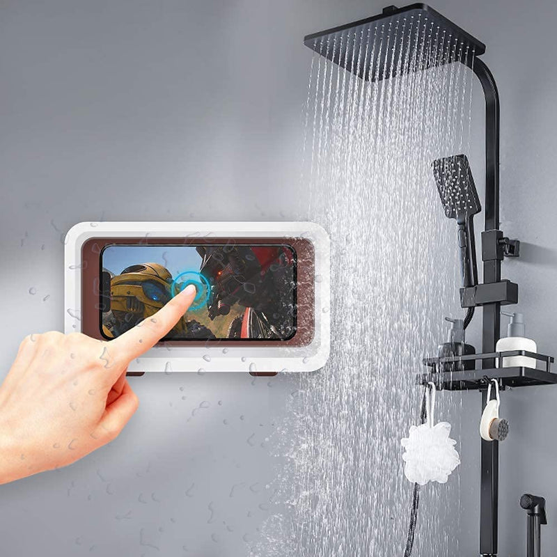 [Australia - AusPower] - Shower Phone Holder Waterproof Wall Mount Case for Bathroom, Anti-Fog Touch Screen, Compatible with 4" - 7" Cell Phones (White) White 