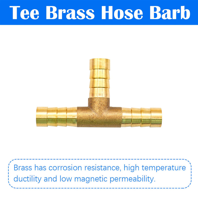 [Australia - AusPower] - Tnuocke 2pcs 5/16" Brass Tee Barb Fittings,3 Way Union Intersection Fitting T Shape Barbed Splitter Fitting Splicer with Hose Clamps for Water Fuel Air H-058-5/16 Tee-5/16-2PCS 