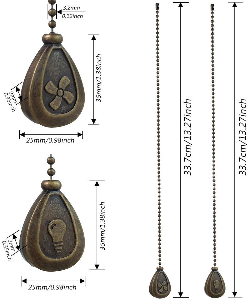 [Australia - AusPower] - OMYZERO 2Pcs Ceiling Fan Pull Chain Set, 12Inches Decorative Fan Pull Chain Pendant Extension, Lighting & Fan Beaded Ball Chain Extender with Connector(Bronze) Bronze 