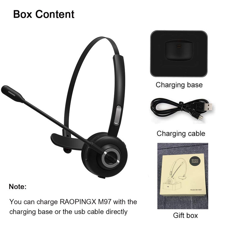 [Australia - AusPower] - Trucker Bluetooth Headset RAOPINGX Wireless Headset with Microphone Over The Head Headphones with Noise Cancelling Sound On Ear Car Earphones Office Earpiece for Cellphone Call Center Bluetooth V5.0 
