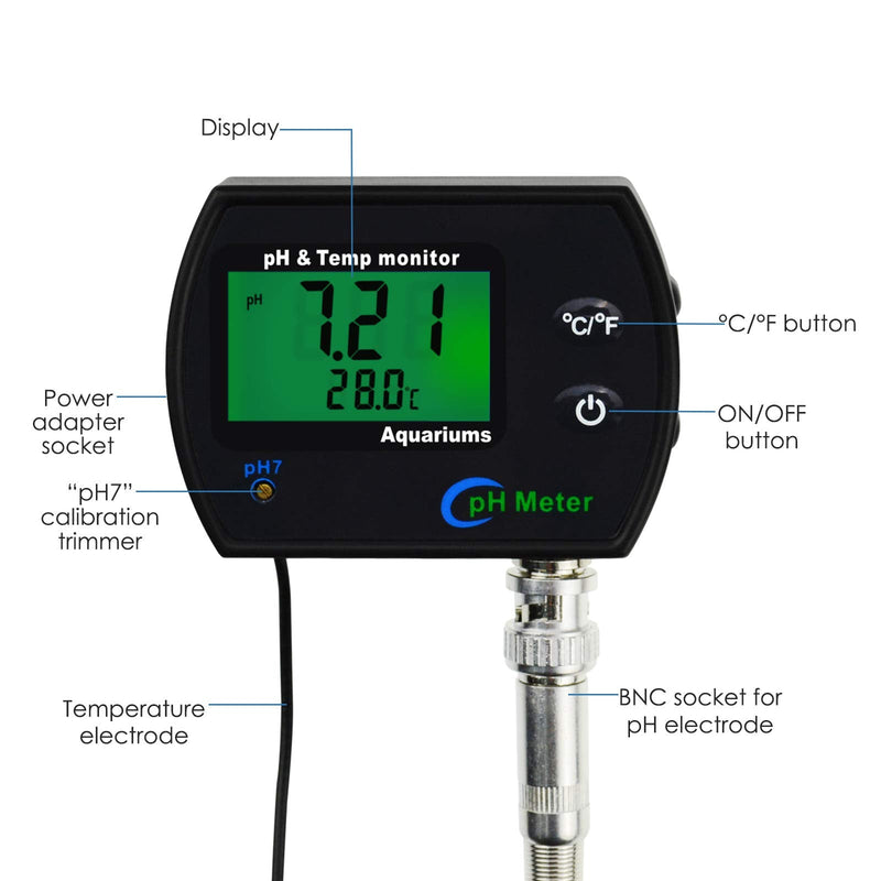 [Australia - AusPower] - TEKCOPLUS 2 in 1 Digital pH Temperature Meter Monitor Tester Sensor Test Kit 0~14.0pH Measure Automatic Calibration BNC Electrode Probe for Hydroponics Aquarium Water Ph/Temp Meter w/ pH Electrode 