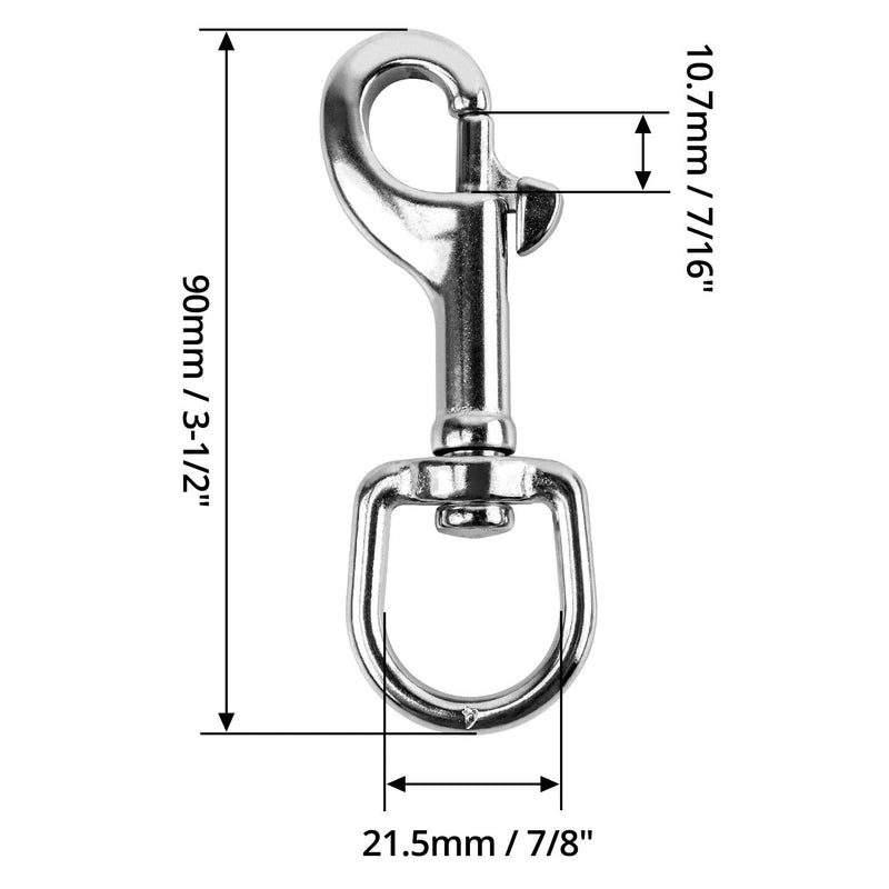 [Australia - AusPower] - QWORK 3-1/2"Swivel Eye Bolt Snap Hook, 2Pcs, 316 Stainless Steel Single Ended Trigger Snap Clips for Diving/Pet Leash/Key Chain/Flag/Clothes Line 