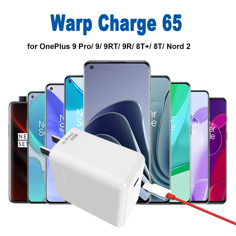 [Australia - AusPower] - OnePlus Warp Charger, 65W Warp Charger Block Replacement for OnePlus Nord 2 5G/9 Pro/9RT/9/9R/8T+ 5G/8T,10V 6.5A Warp65 OnePlus Fast Wall Charger Adapter with 3.3ft USB C Warp Charger Cable 