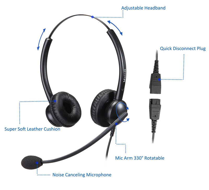 [Australia - AusPower] - Call Center Headset with RJ9 & 3.5mm Connectors for Landline Deskphone and Smartphone PC Laptops, Office Telephone Headset with Noise Canceling Microphone for Yealink Grandstream Snom 