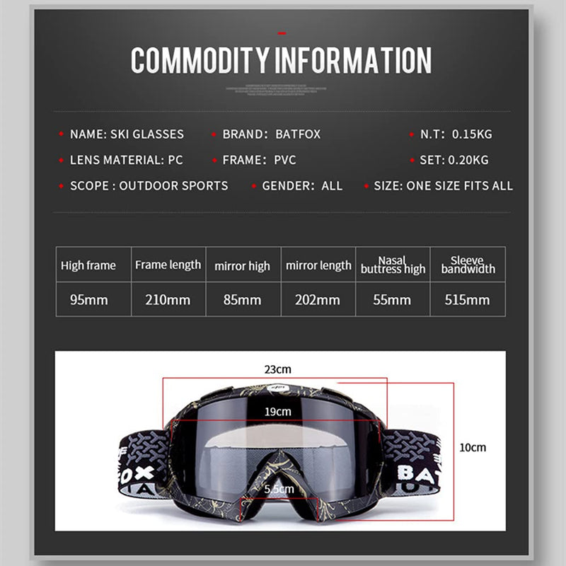 [Australia - AusPower] - OTG Ski Snow Goggles, 100% UV Protection Anti Fog Snowboard Goggles for Men Women Youth 