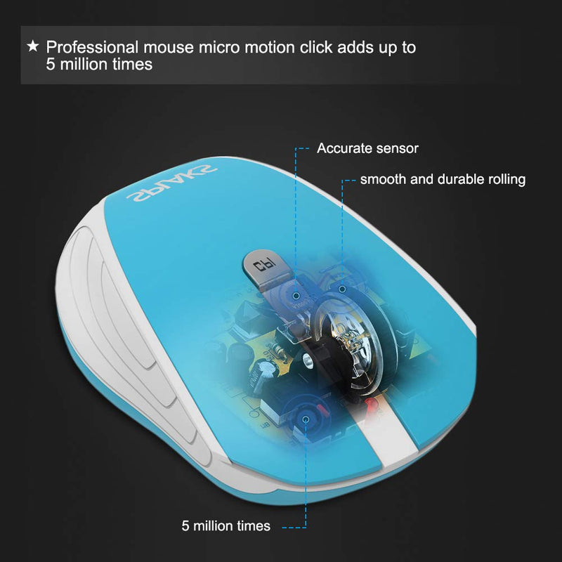 [Australia - AusPower] - Wireless Optical Computer Mouse, Splaks 2.4Ghz Wireless Mice Portable Office Mouse, Left or Right Hand Mouse 3 Adjustable DPI, 4 Buttons with Nano USB Receiver for Computer, Laptop, MacBook Blue--White 