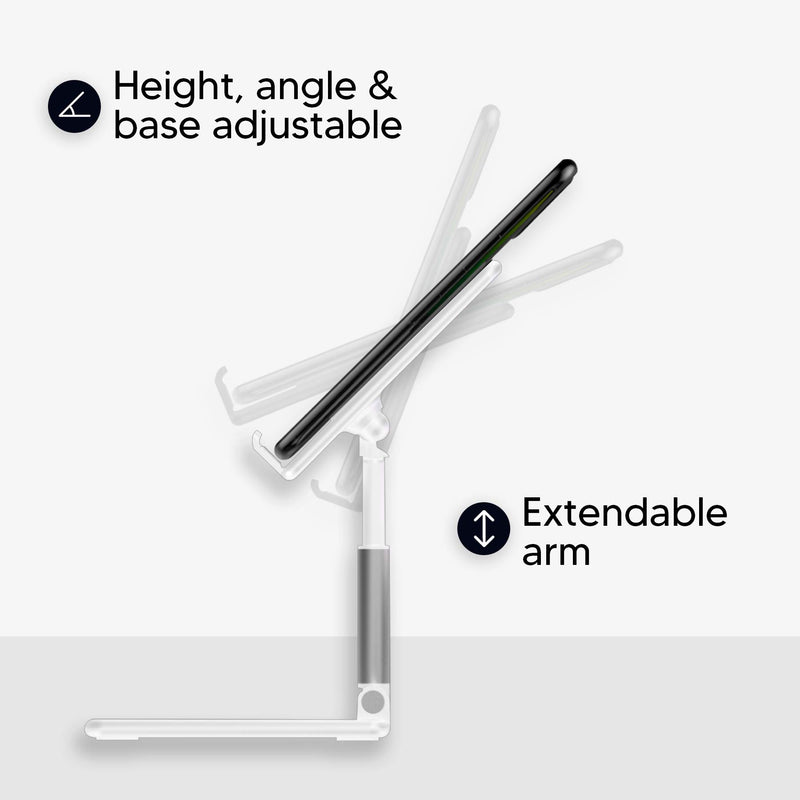 [Australia - AusPower] - TALK WORKS Cell Phone Stand Holder for Desktop Office Accessories & Home - Adjustable, Flexible, Foldable, Portable, Non Slip Smartphone Tabletop Dock for Desk, Bedroom, Kitchen - White 
