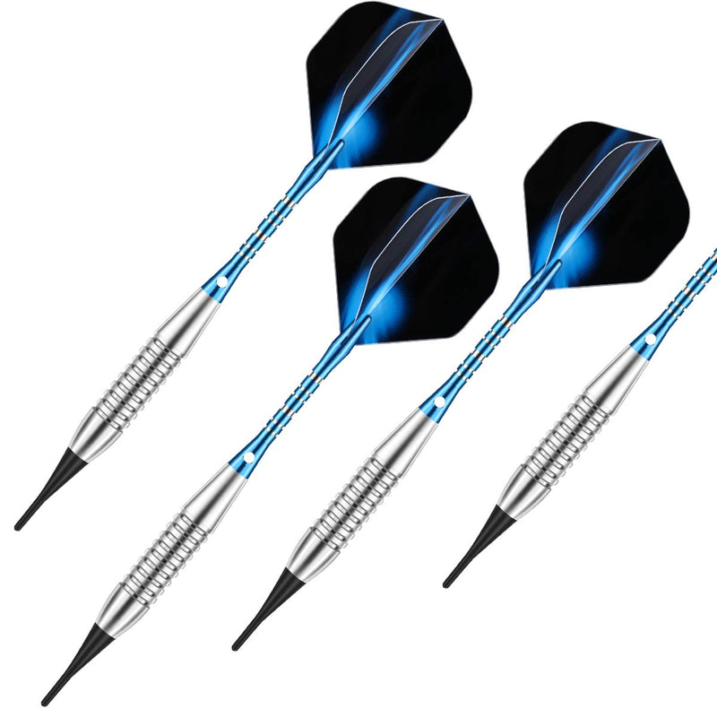 [Australia - AusPower] - sanfeng Darts Plastic Tip Set - 18g Soft Tip Darts - Nickel Plated Silver Dart Barrel 16 Grams + 50 Anti-Loose O-Rings + 6 Shaft (Aluminum/Nylon 45mm) + 6 Flights + Extra 50 Soft Tips Electronic Dart Blue-DARTB 