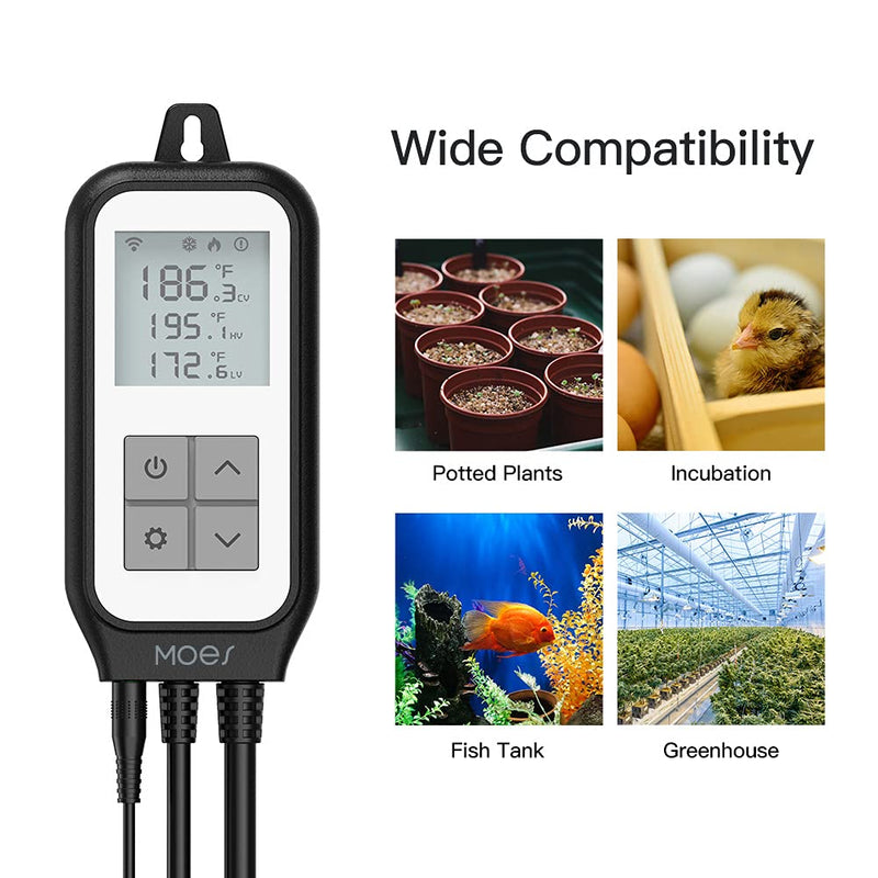 [Australia - AusPower] - MOES Smart WiFi Digital Temperature Controller Thermostat Outlet Heating and Cooling Mode,for Greenhouse,Terrarium Carboy Heater,Smart Life App Remote Control,Work with Alexa and Google Home,Black 
