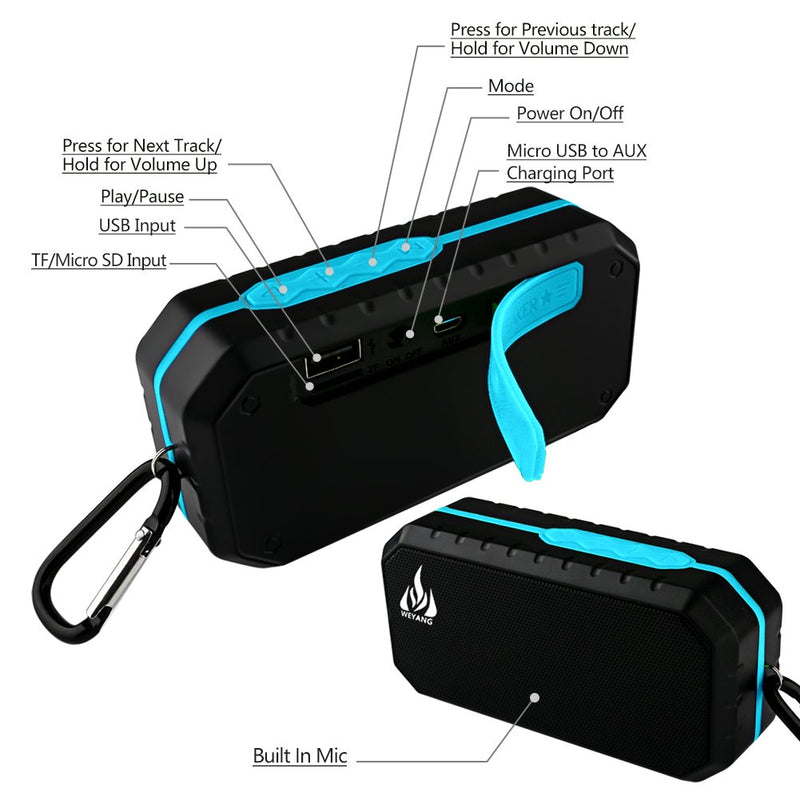 [Australia - AusPower] - Bluetooth Wireless Speakers Waterproof IPX5 with HD Enhanced Bass Outdoor Wireless Portable Phone Speakers Built-in Mic Support FM AUX TF Card USB for iPhone iPad Android Phones Computer Etc. (Blue) Blue/Black 