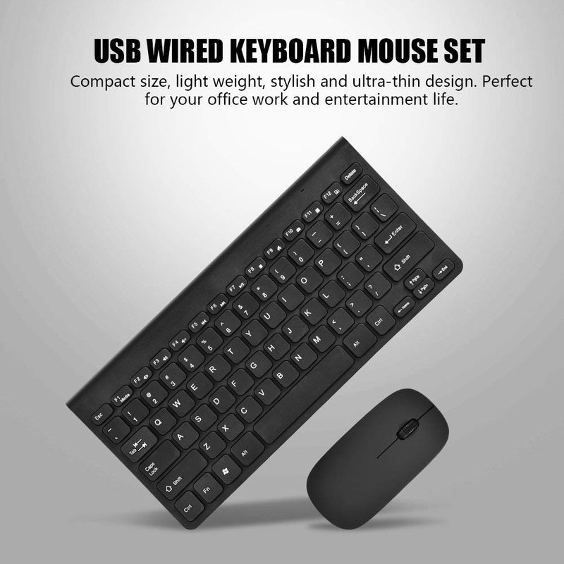 [Australia - AusPower] - Diyeeni Keyboard Mouse Portable Lightweight Ultrathin Design USB Wired Keyboard Mouse Set 1.3 Meter Durable Cable Round keycaps Wired Keyboard and Mini Wired Mouse (Black ) black 
