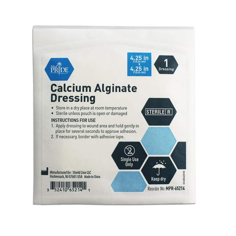 [Australia - AusPower] - Medpride Calcium Alginate Wound Dressing Pads| 4.25” x 4.25” Patches, 10-Pack| Antimicrobial, Non-Stick Padding, Sterile, Highly Absorbent & Comfortable| Flexible & Gentle on The Skin, Faster Healing 4'' x 4'' 