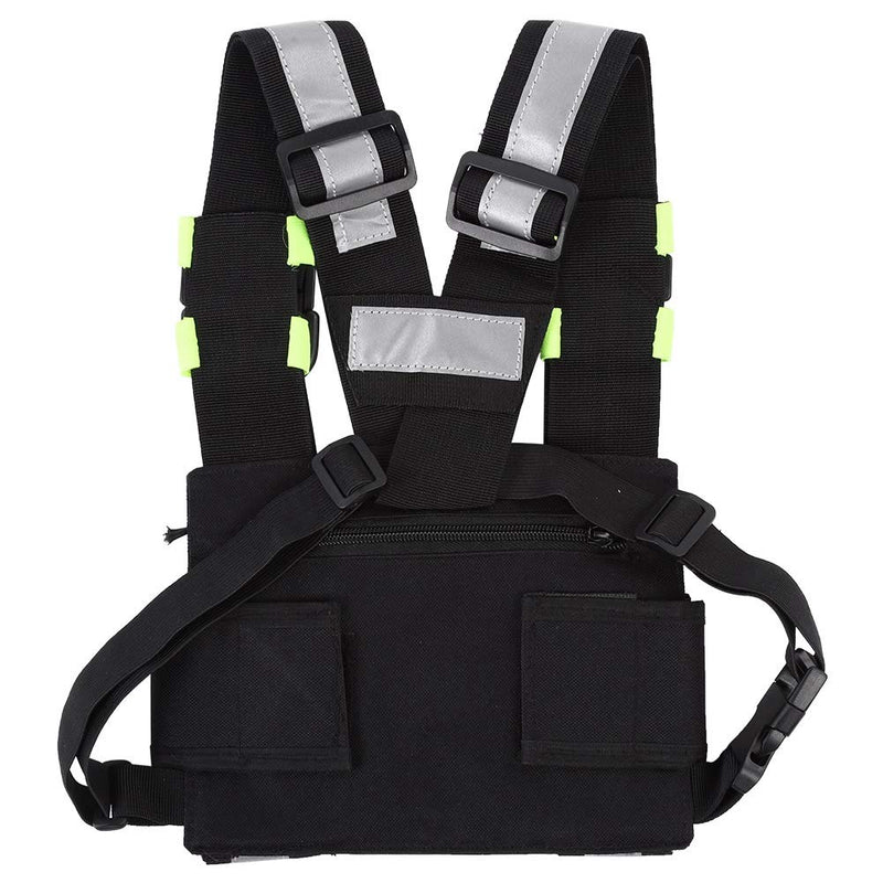 [Australia - AusPower] - Universal Hands Free Chest Harness Bag Holster for Walkie Talkie, Yellow Reflective TYT Vest Chest Bag Pouch for Walkie Talkie (PT-08 Bright Green) 