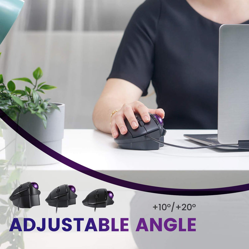 [Australia - AusPower] - Perixx PERIMICE-520 Wired USB Ergonomic Programmable Trackball Mouse, Adjustable Angle, 8 Button Design, Black (PM-520-11447) 
