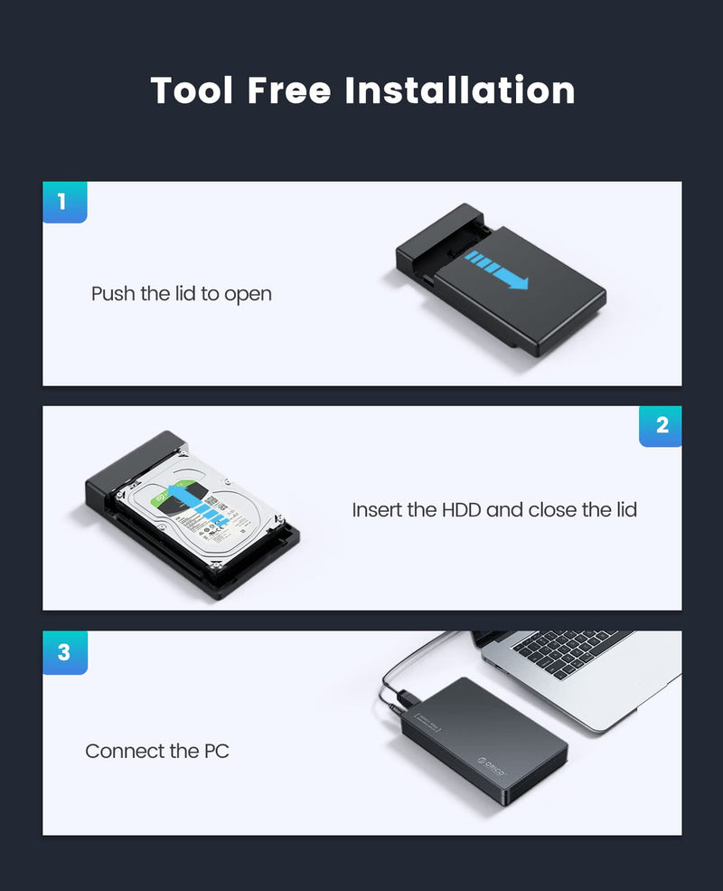 [Australia - AusPower] - ORICO Toolfree USB 3.0 to SATA External 3.5'' Hard Drive Enclosure Case for 3.5 Inch SATA HDD and SSD [Support UASP and 16TB Drives]-3588US3 
