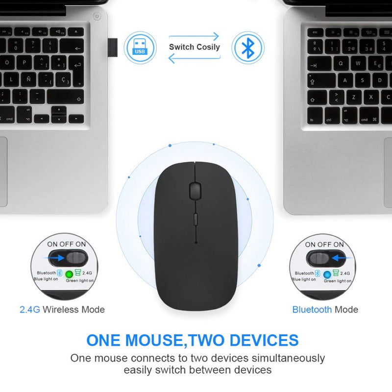 [Australia - AusPower] - XBOSS X4 Ultra Thin 2.4GHz and Bluetooth Wireless Rechargeable Optical Mouse Computer PC Mice with USB Adapter for Mac Windows Linux Mouse Wireless (Black with Bluetooth + 2.4Ghz) 