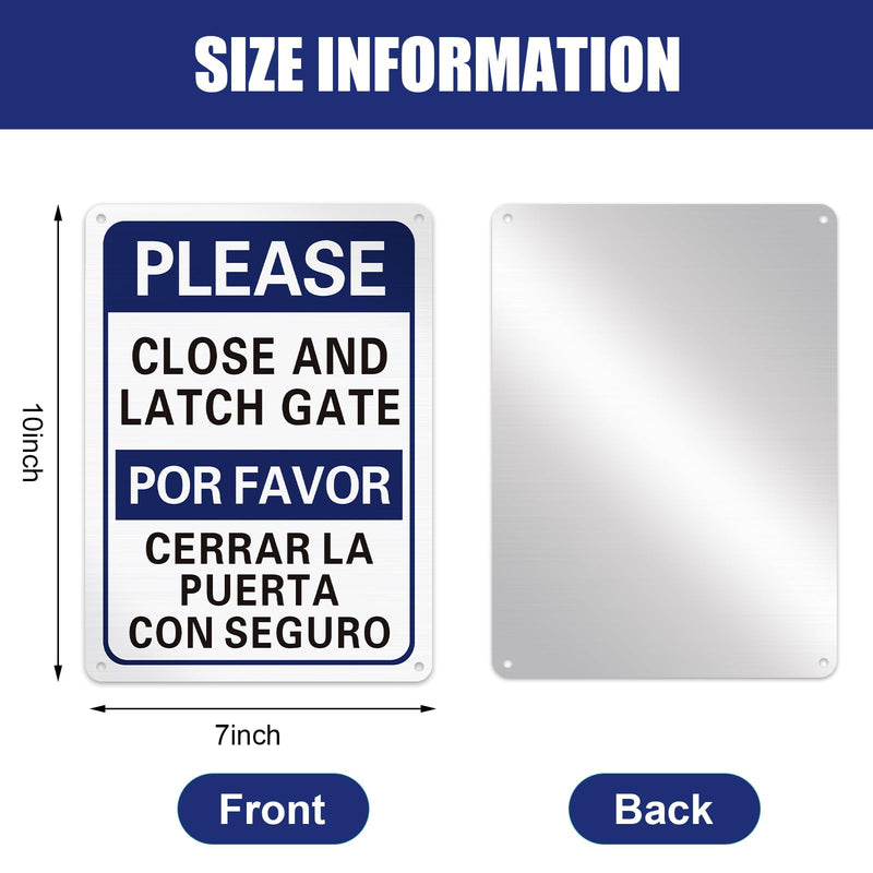 [Australia - AusPower] - Blulu 4 Pcs Please Close and Latch Gate Sign Bilingual English Spanish Keep Gate Closed Signs Metal 10" x 7" Door Closed Signs Reflective Sturdy Rust Aluminum Weatherproof Easy to Install (Blue) Blue 