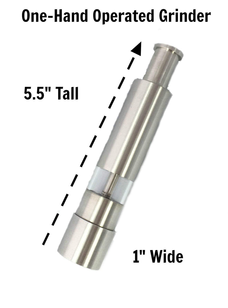 [Australia - AusPower] - Grind Gourmet Salt and Pepper Grinder Set, Original Pump & Grind Peppermill are Refillable, Modern Thumb Press Grinder, Comes with Black Pepper, Sea Salt and Stand, Works With Himalayan Salts 316 Stainless Steel 