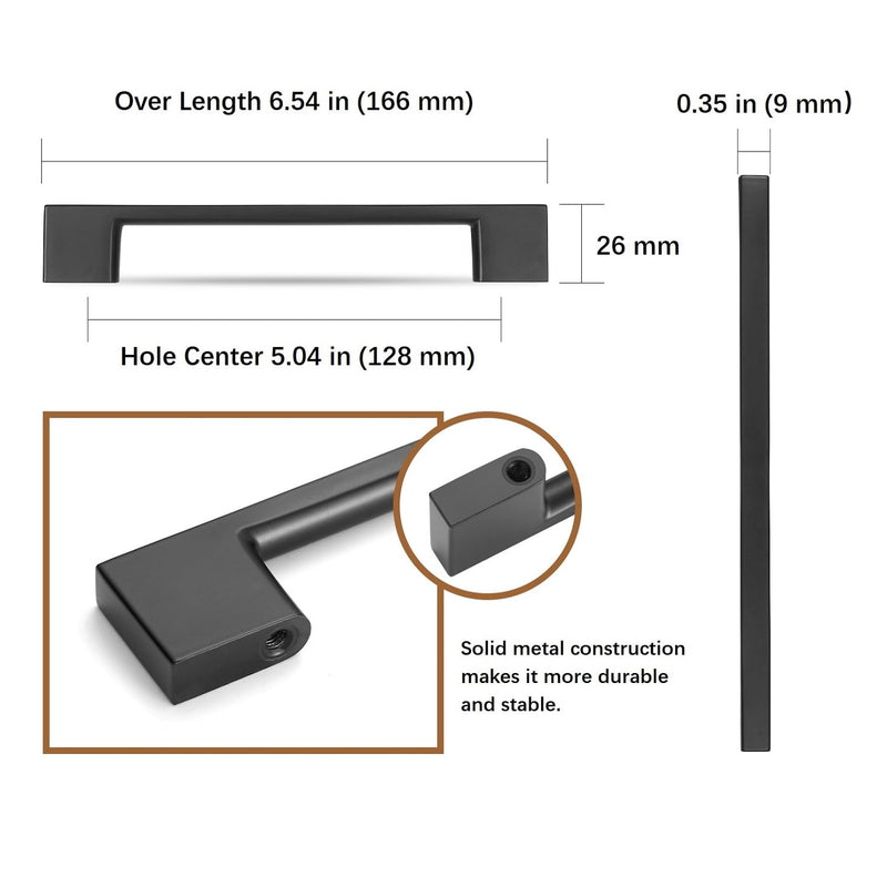 [Australia - AusPower] - Dazzleeta 10 Pack Matte Black Cabinet Pulls 5 inch Kitchen Drawer Handles for Dresser and Cupboard Door 5"(128mm) 