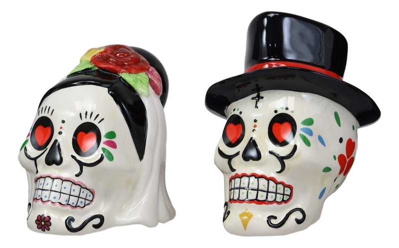 [Australia - AusPower] - Ebros Love Never Dies Day Of The Dead Bridal Wedding Bride And Groom Sugar Skulls Salt And Pepper Shakers Set Ceramic Holder Kitchen Decor As Dias De Los Muertos Calacas Prop Decorative 