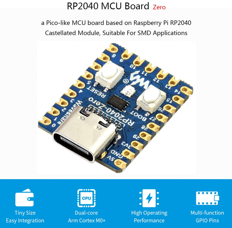 [Australia - AusPower] - 2PCS RP2040-Zero Mini Board, Pico-Like MCU Board Based on Raspberry Pi MCU RP2040, Dual-Core Arm Cortex M0+ Processor, Onboard 2MB Flash Memory, Type-C USB Connector, Support C/C++，MicroPython RP2040-Zero x2 