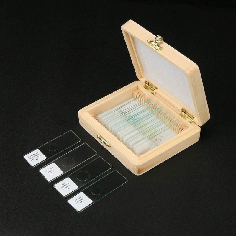 [Australia - AusPower] - 25 Prepared Microscope Slides for Kids, Animal Plant Insect Bacteria Specimens Collections for Basic Biological Science Education, Containing Custom Wooden Boxes 