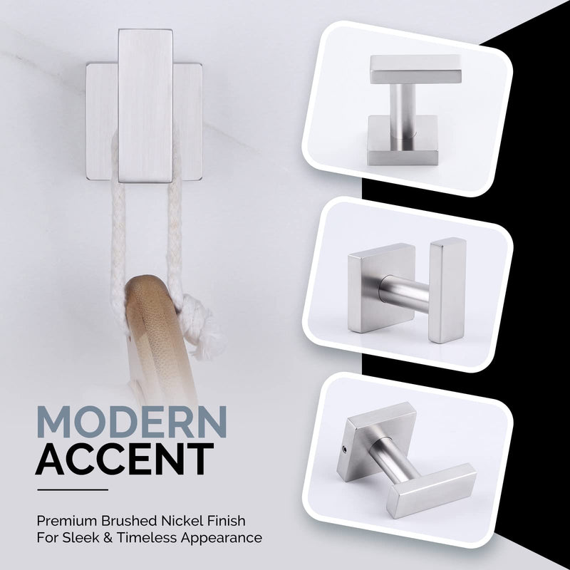 [Australia - AusPower] - Square Single Towel Hook 2 PCS Bundle with Double Towel Hook (Brushed Nickel) 