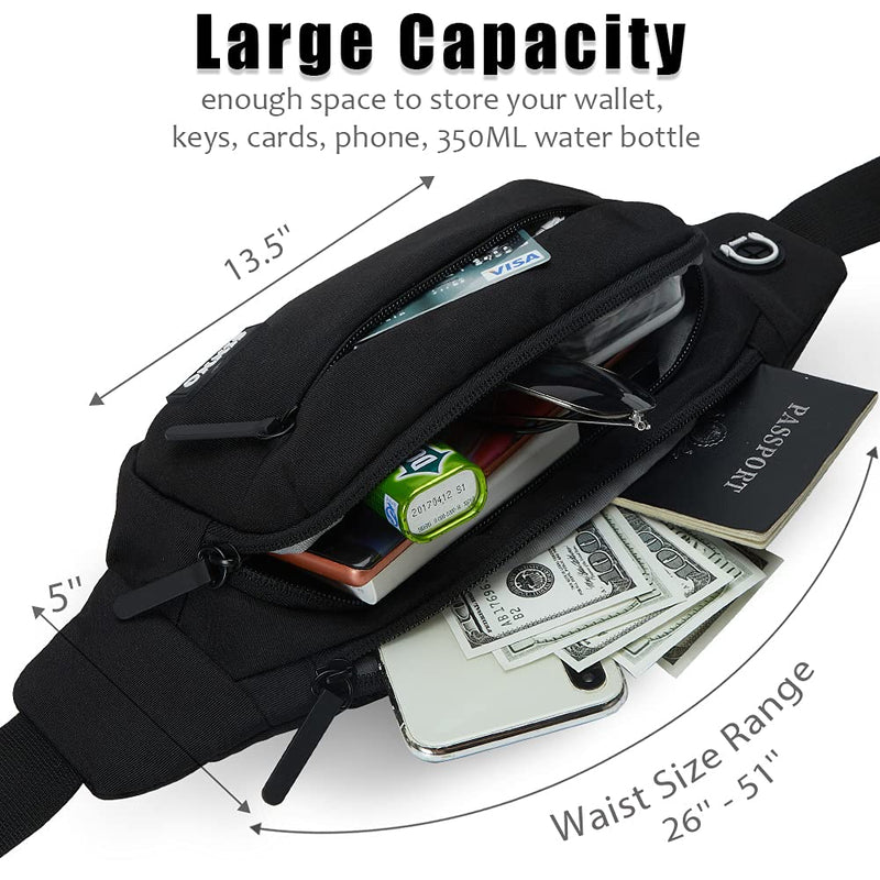 [Australia - AusPower] - SINNO Large Fanny Pack With 4-Zipper Pockets for Running Hiking Travel Workout Dog Walking Outdoors Sport Fishing Waist Pack Bag 