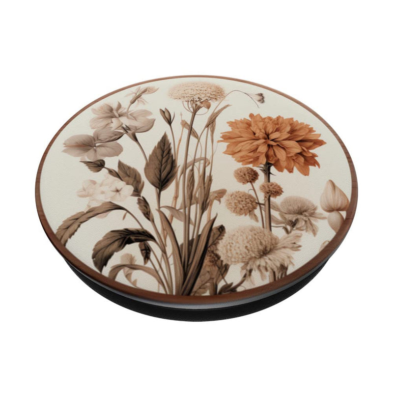 [Australia - AusPower] - Boho aesthetic minimalist floral art cream light Brown PopSockets Swappable PopGrip Black 