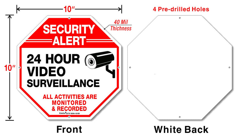 [Australia - AusPower] - (4 Pack) Security Alert, 24 Hour Video Surveillance, All Activities Monitored Signs,10 x 10 .040 Aluminum Reflective Warning Sign for Home Business CCTV Security Camera, Indoor or Outdoor Use 