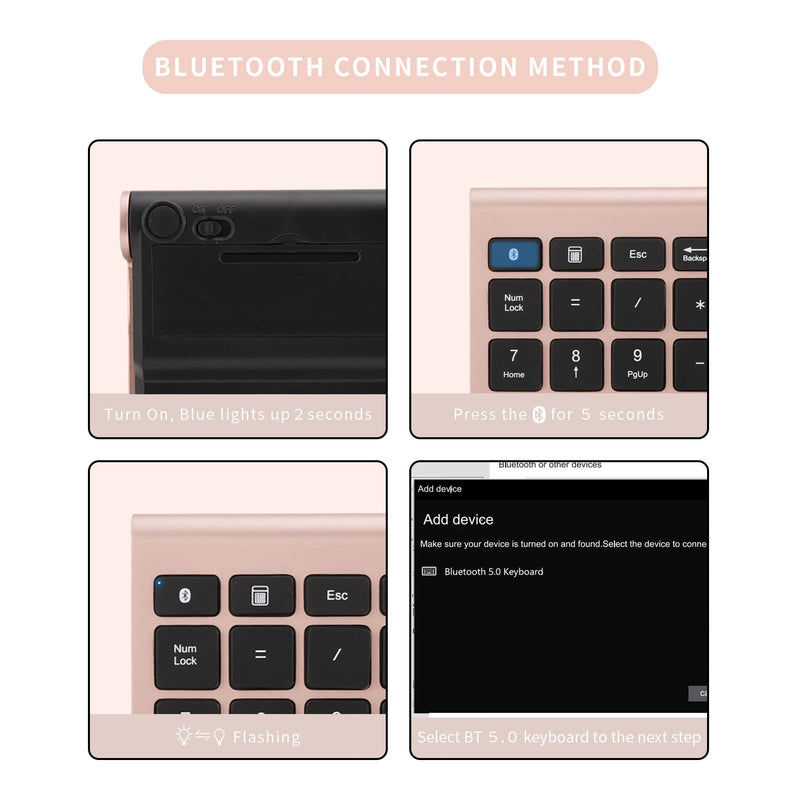 [Australia - AusPower] - Bluetooth Number Pad, 22 Keys Number Keypad with Shortcut Key, 10Keys Portable Financial Accounting Wireless Number Pad, Bluetooth 5.0 Numeric Keyboard for Laptop, PC, Desktop, Pad(Rose Gold) 