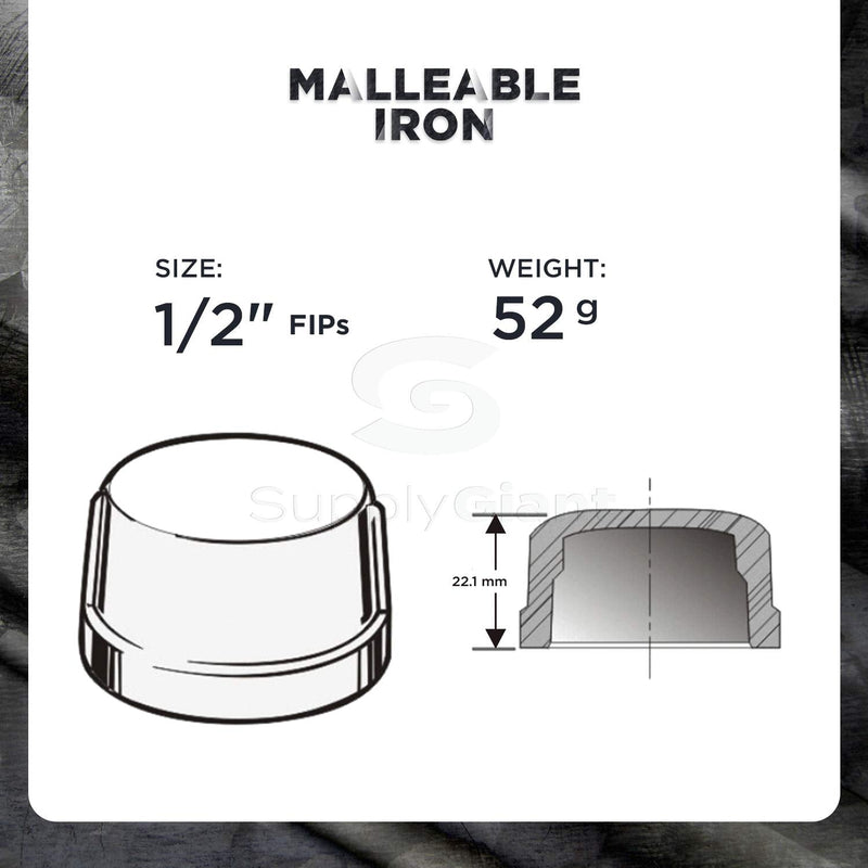 [Australia - AusPower] - Supply Giant BMCP0012-10 Malleable Iron Pipe Cap, Threaded Fitting 150 Lb Application Black Pipe Caps 1/2" (Pack of 10) 1/2 in. (Pack of 10) 