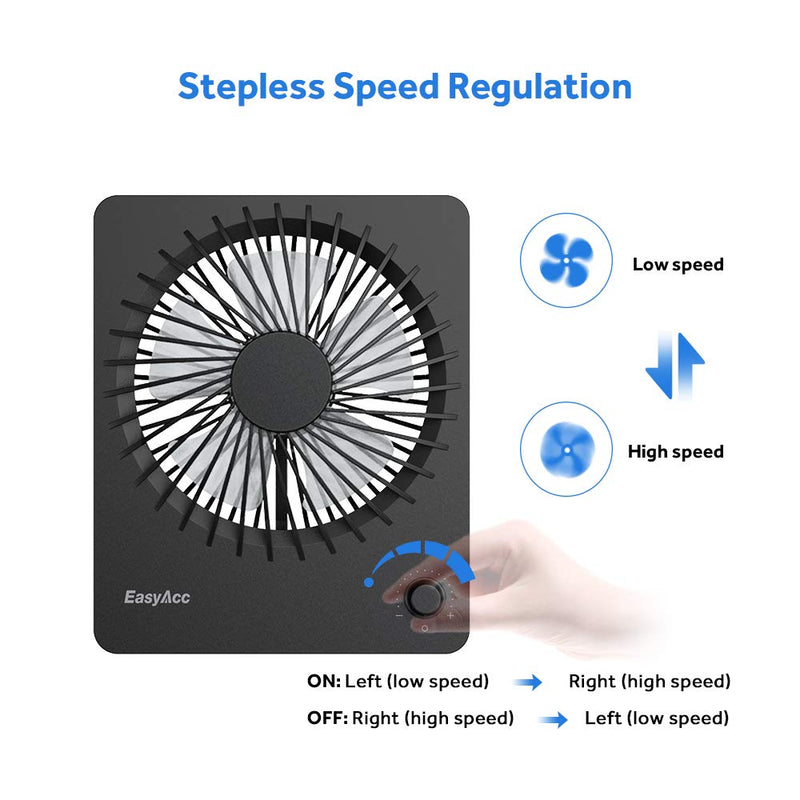 [Australia - AusPower] - Portable Desktop Battery Operated Fan, EasyAcc 6-Inch Personal Small Desk Fan, [Quiet Step-less Speed Control Fan] 160°Tilt Foldable Hanging Standing Cooling Fan for Travel Office Home Outdoor Black 