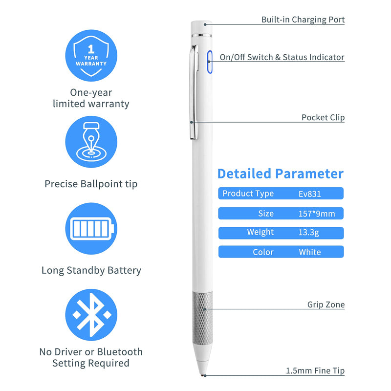 [Australia - AusPower] - Pencil Stylus for Lenovo Chromebook Duet Pen,Minilabo Touch Screens Active Stylus Digital Pen with 1.5mm Ultra Fine Tip Stylist Pen for Lenovo Chromebook Duet Drawing and Writing Pencil,White 