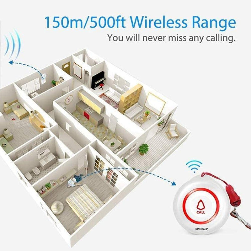 [Australia - AusPower] - SINGCALL Caregiver Pager Wireless SOS Emergency Call Button for The Elderly Nurse Alert System for Patient Big Touching Button One-Button Pager, It Can't Be Used Alone!! 