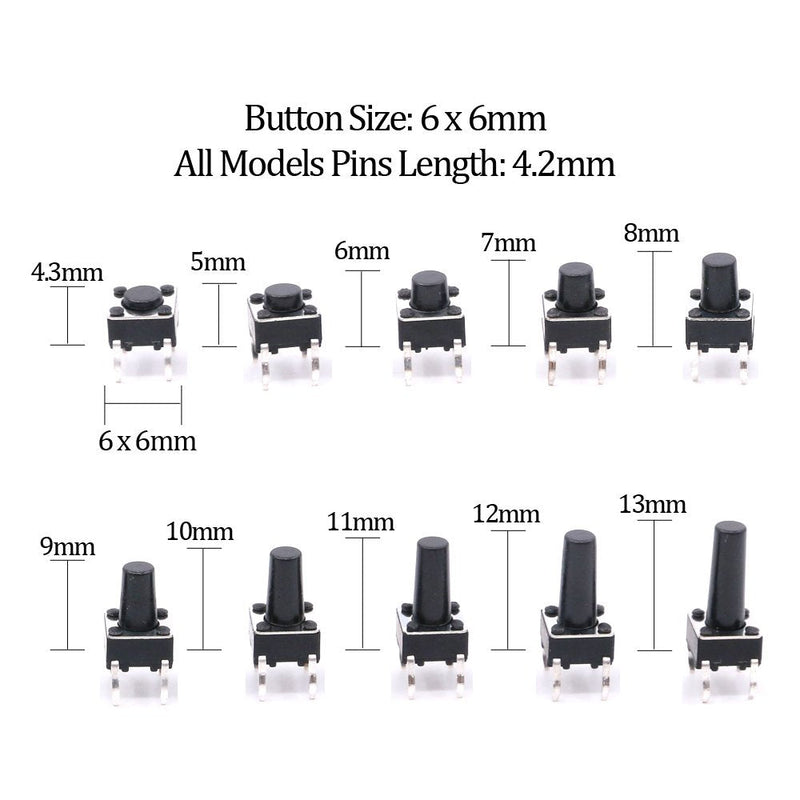 [Australia - AusPower] - Hilitchi 250-Pcs 6 x 6mm 12 x 12mm Tactile Push Button Switch Micro Momentary Tact Assortment Kit - 20 Value / 4 Pins 