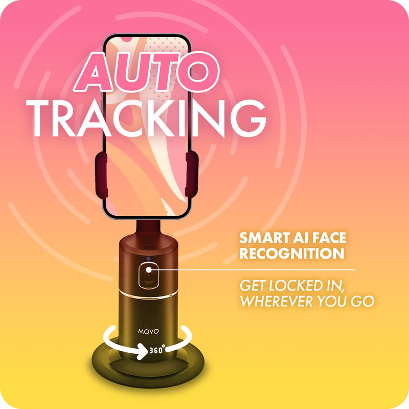 [Australia - AusPower] - Movo FT-4 Face Auto Tracking Phone Holder- 360 Degree Auto Motion Face Tracking Tripod, Rotating iPhone Mount Stand - Perfect for Vlogging, YouTube, Tiktok, Streaming, Content Creator Essentials 