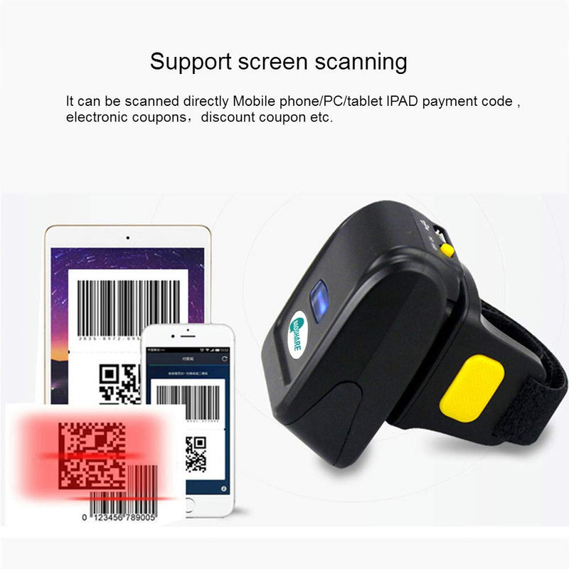 [Australia - AusPower] - Bluetooth Ring Barcode Scanner, Portable Wirless Barcode Scanner Mini 1D 2D QR Bar Code Reader Support for Windows, Mac OS, Android 4.0+, iOS 2D Ring Barcode Scanner 